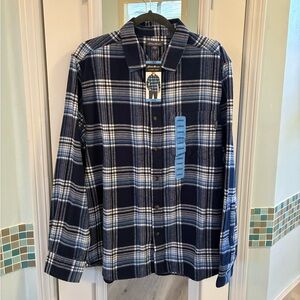 Eddie Bauer Navy and White Plaid Flannel Button Down Shirt